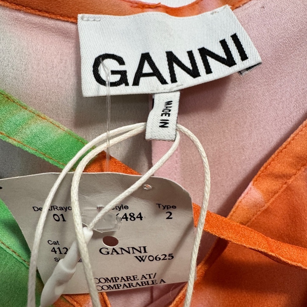 Ganni Printed Midi Length Wrap Skirt Orange - Picture 5 of 10